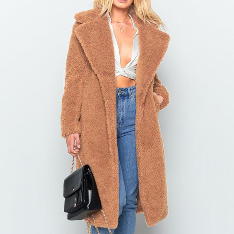 

Faux Fur Coat Women Autumn Winter Fluffy 2020 Plush Coat Fashion Solid Long Sleeve Lapel Loose Warm Soft Outwear, Black