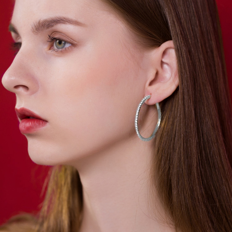 

Double Fair Sparkle Big Circle Hoop Earrings For Women Bride Wedding Party Earing Silver color Zircon Fashion Jewelry KAE369