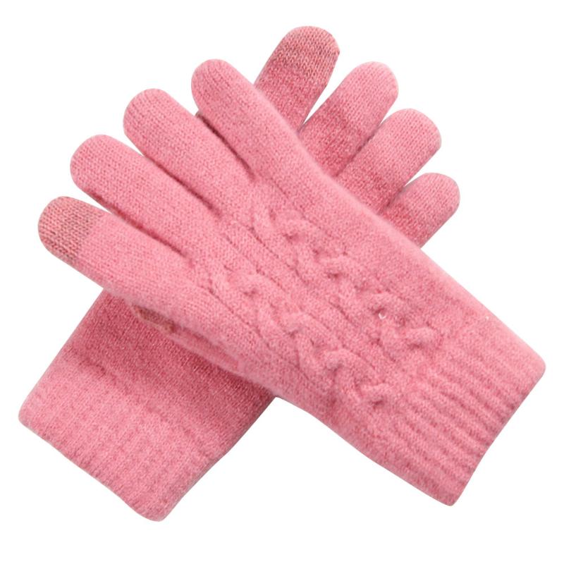 

Elastic Wrist Double Thickness TouchScreen Women Gloves Autumn Winter Outdoor Soft Knitted Adult Daily Washable Solid Warm