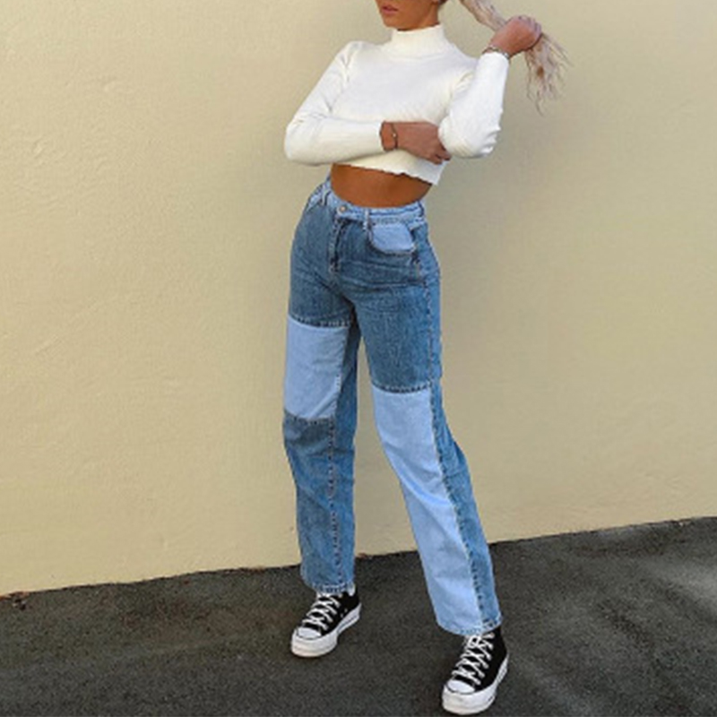 

Patchwork jeans Straight Women' jeans Baggy Vintage High Waist pants Mom Denim Distressed Streetwear 2020 Female