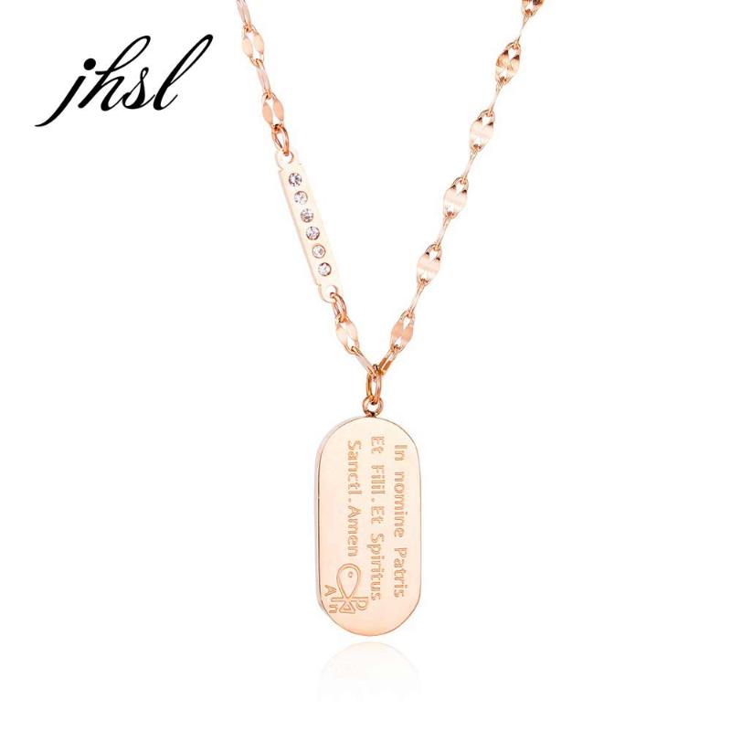 

JHSL Fashion Jewelry Girl's Statement Cubic Zircon Tag Pendants Necklaces for Women Stainless Steel Chain