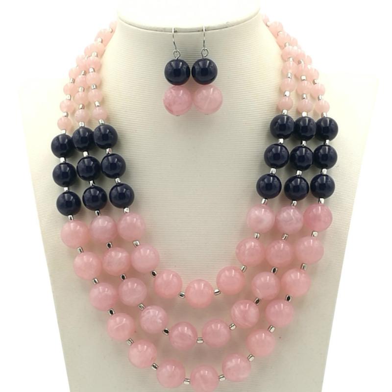 

2020 European Boho Fashion Beads Bohemia Jewelry Sets Handmade Strand Beaded 3 Multi Layer Necklace Set Earrings Women Duftgold, As pic
