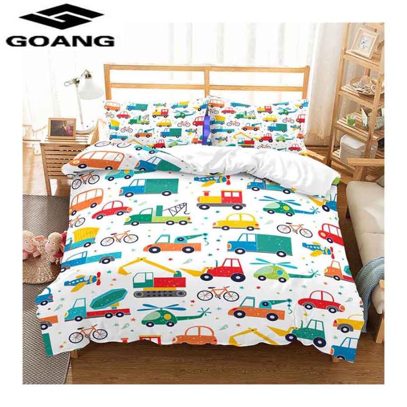 

GOANG bedding set bed sheet duvet cover pillowcase home textiles boys bedding set 3d digital printing Cartoon mini car, White