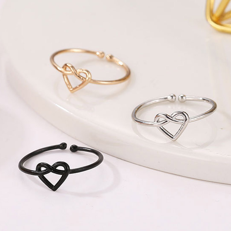 

Fashion Heart Shaped Open Adjustable Wedding Rings Cross Hollow Out Knot Graceful Bride Heart Ring Couples Valentines Gift KA-21