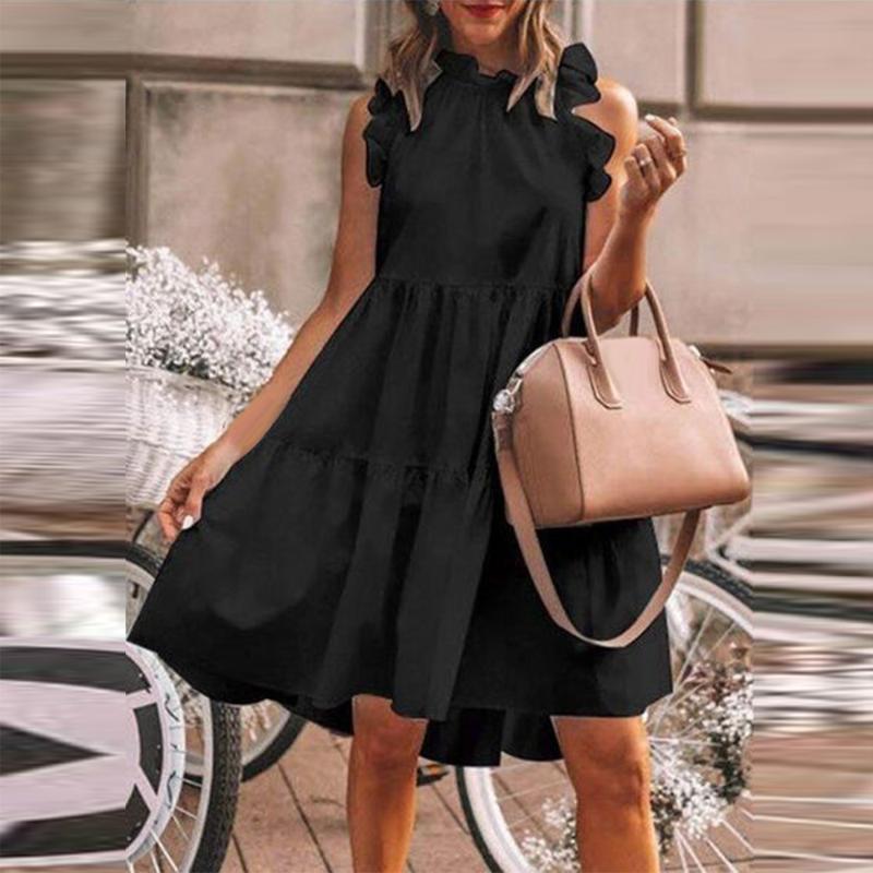 

Womens Dress Casual Summer Ruffle Mini Dress Ladies Holiday Sleeveless, Black