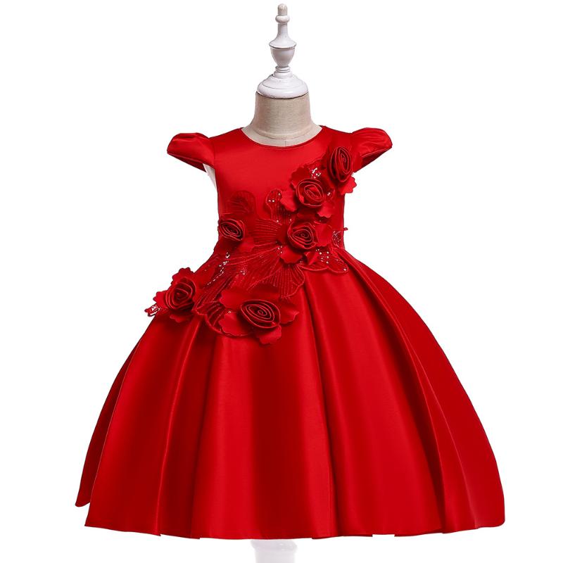 

2020 Kids Bowknot Evening Dress Wedding Dress Elegant Girl Child Birthday Flower Princess Dresses Piano Costumes Aged 4 To 12, Red
