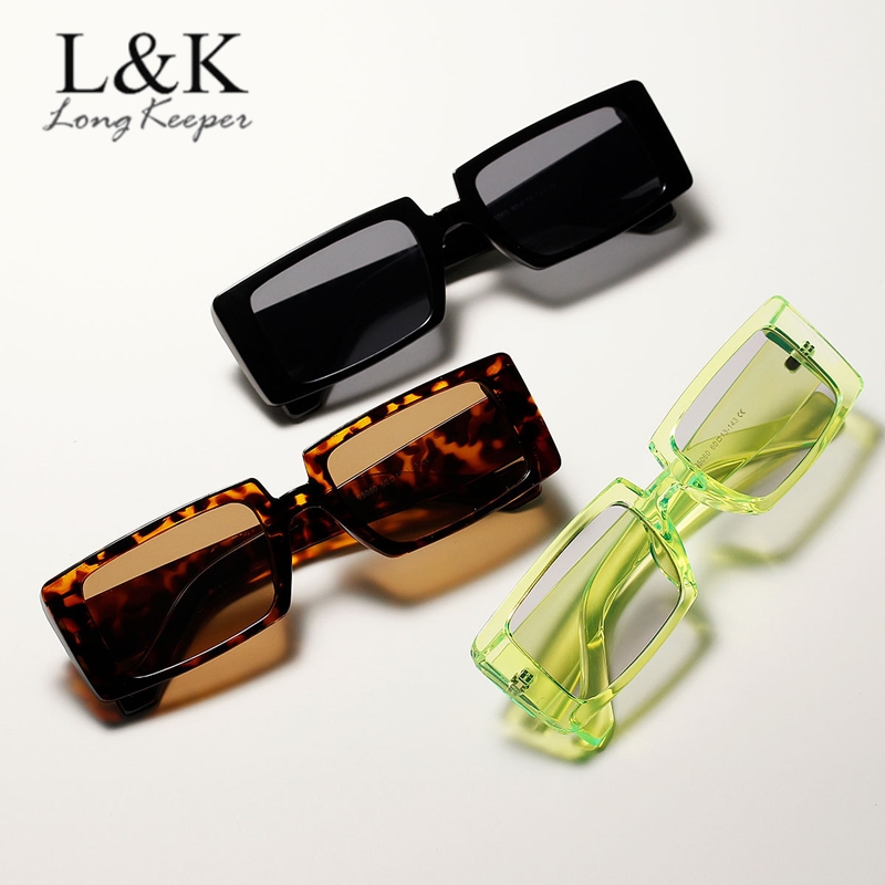 

LongKeeper 2020 Green Rectangle Sunglasses Women Brand Designer 90s Vintage Thick Rectangular Frame Fashion Sun Glasses Female