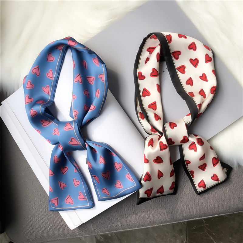 

Scarves Fashion Skinny Hair Scarf For Women Printed Headband Satin Silk Bag Scarfs Female Long Tie Wrist Ribbons Neck Ladies