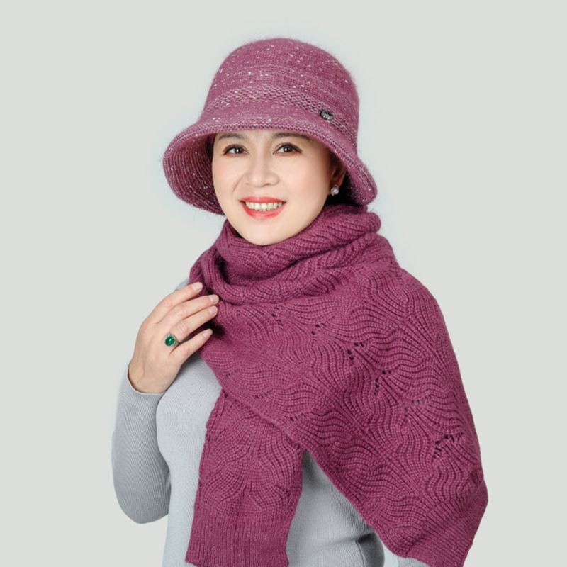 

hair floral middle and age women's knitted thickness cap scarf winter protection bucket hat neckerchief mother bonnet