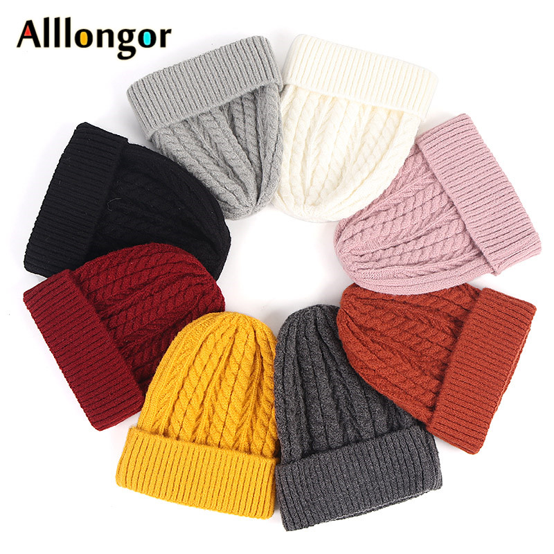 

Women's Beanie Hat Autumn 2020 Winter Warm Solid bonnet knitted Twist Black Skullies Beanies Hats For Women skullcap Wholesale, 8 green
