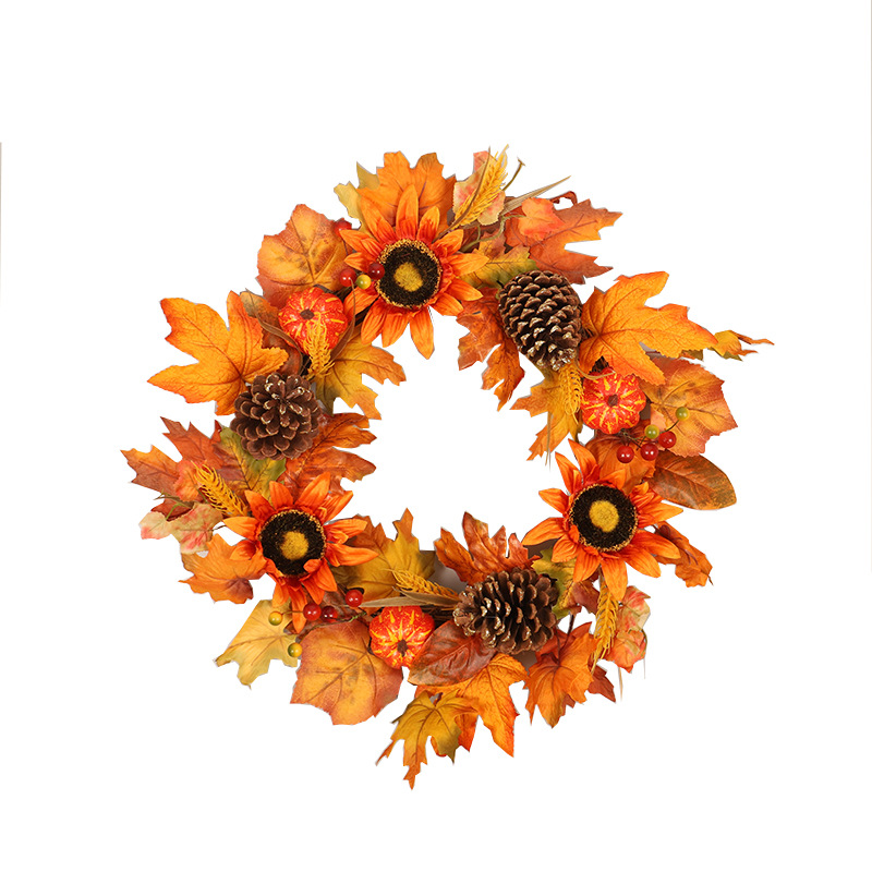 

Halloween Simulation Autumn Sunflower Wreath Household Decoration Pinecone Wheat Ear Christmas Wall Hanging
