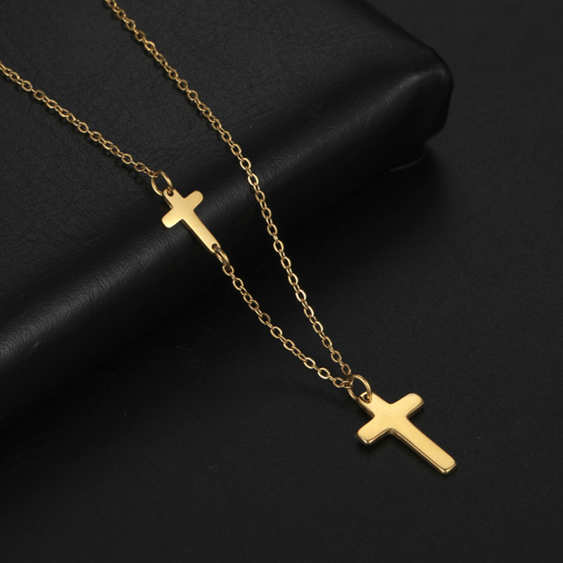 

Dawapara Vintage Christian Latin Cross Necklace for Women Double Cross Small Pendant Necklace Stainless Steel Jewelry
