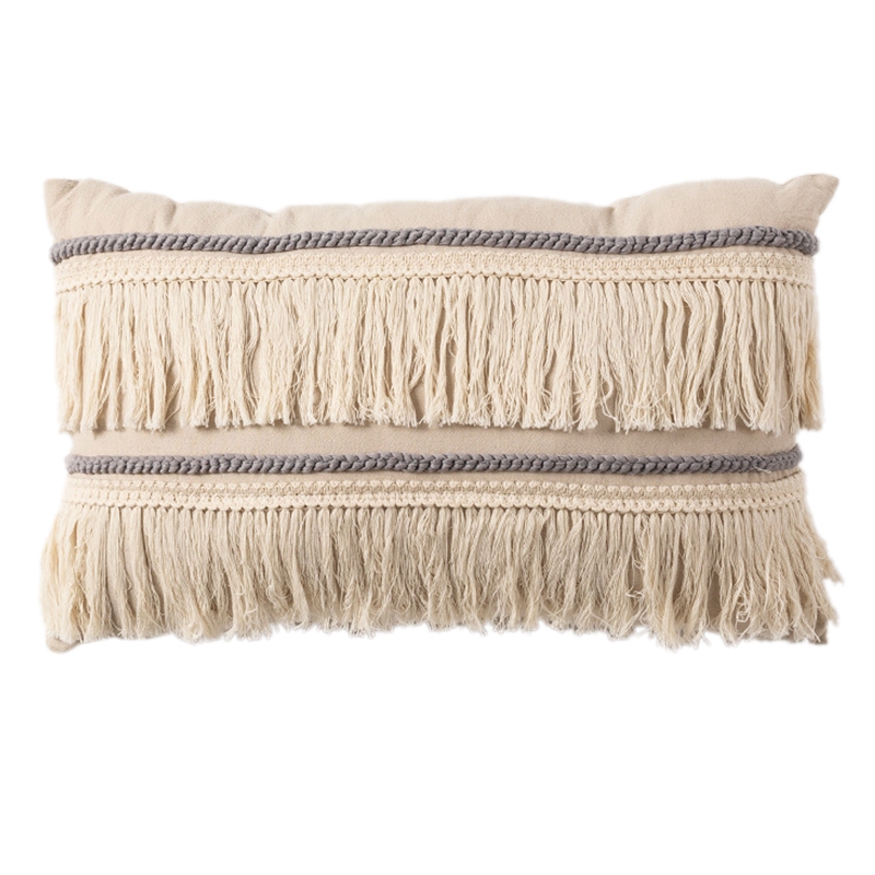 

Boho Pillow Case Cushion Cover Fronha Cotton Linen Back Support Pillowcases Decorative Macrame Tassel Home Office Pillows Covers, White