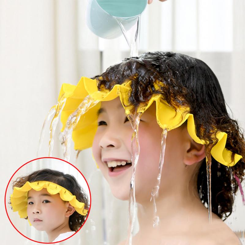 

2pcs Kids Shower Cap Cute Infants Ears Eyes Protection Soft Waterproof Elastic Safety Hair Shield Adjustable Size Baby TPE Visor