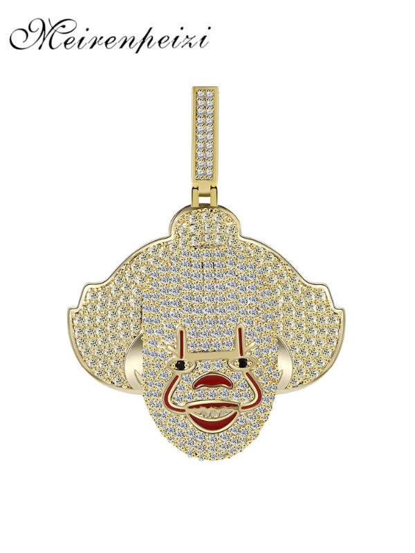 

Classic Clown Gold color Pendant Necklace With Chain Men's Hip hop Pendant Jewelry For Boy Party Gifts