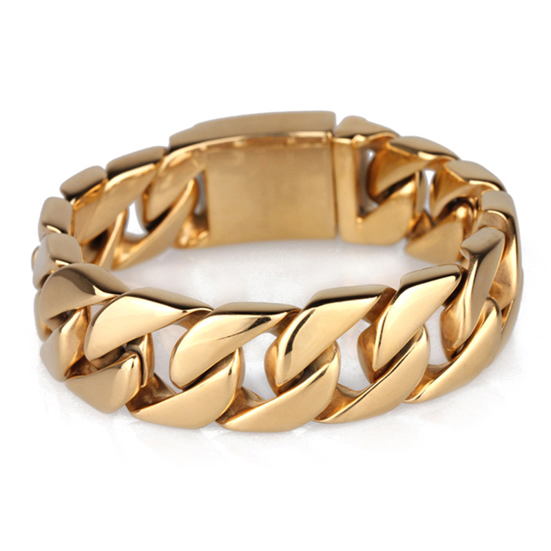 

Mens Heavy Biker Chain Bracelet 316L Stainless Steel Gold Color Punk Hip Hop Jewelry Round Curb Cuban Thick Link Bracelets 20mm