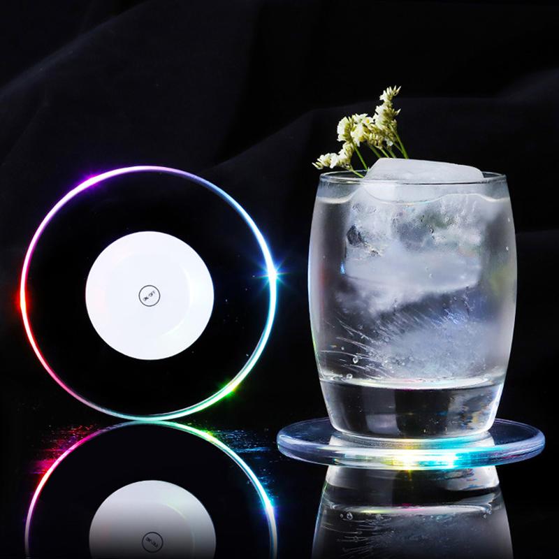 

White Colorful Light Waterproof Light Up Coaster Cup Holder Mat Round Acrylic LED Luminous Bottle Drinks Coaster