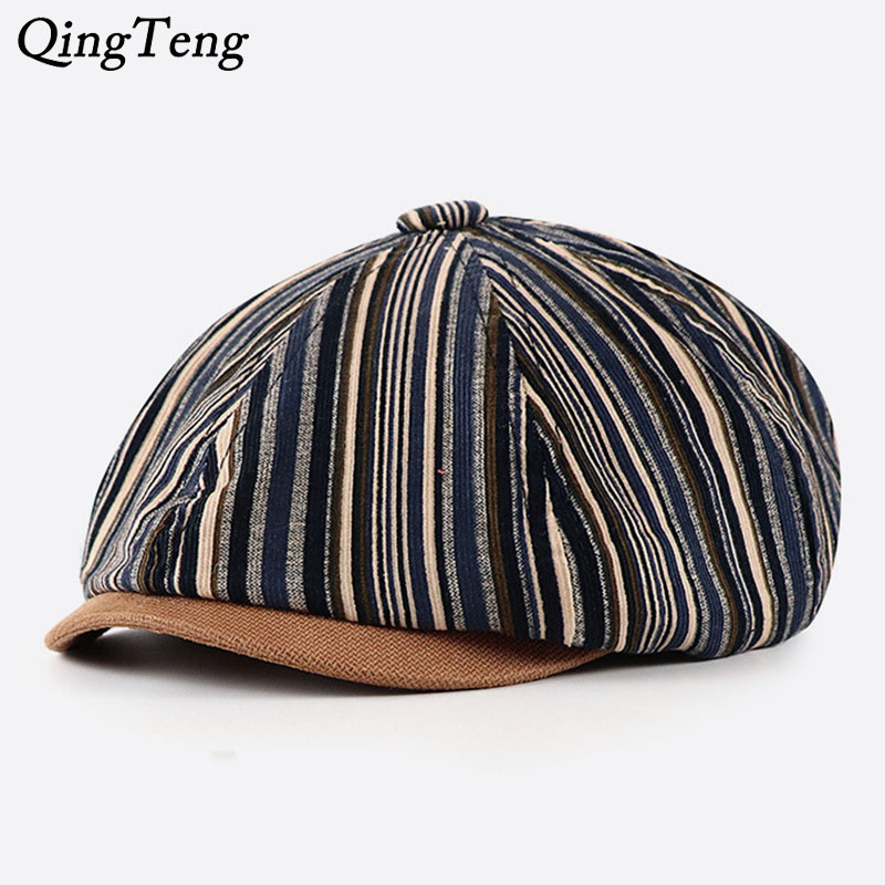 

Berets 2021 Autumn Stripes Beret Hats Men Casual Vintage Sboy Caps All-Match Swag Octagonal Hat Ladies Pumpkin, Red