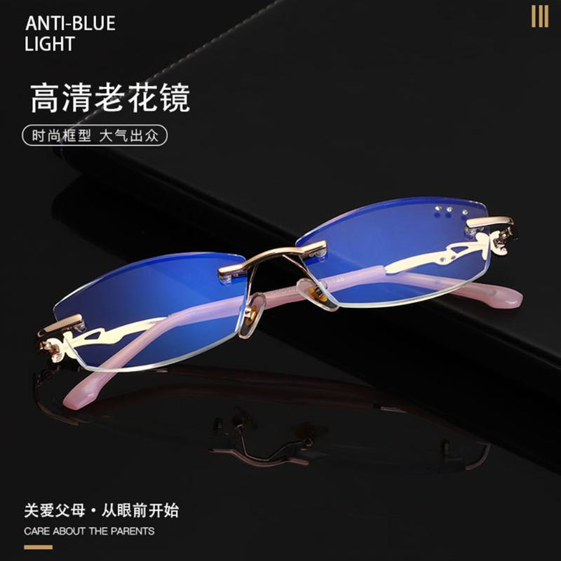 

Luxury Diamond Cut Frameless Diamond Anti- Light Rimless Women Reading Glasses +0.75 +1.25 +1.5 +2.00 +1.75 TO +4