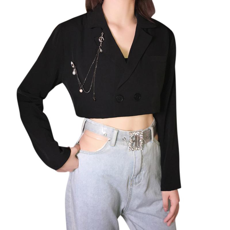 

streetwear short blazer women cropped suit jacket casual blazer female terno blaser Notched d91207, Black