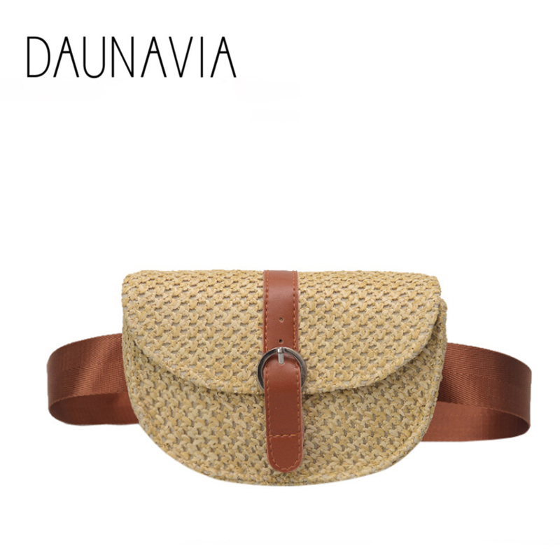 

DAUNAVIA Straw Women Waist Pack Bag Belt Female Design Summer Beach Bags New Travel Fanny Pack Girl Chest crossbody Purses, Pink