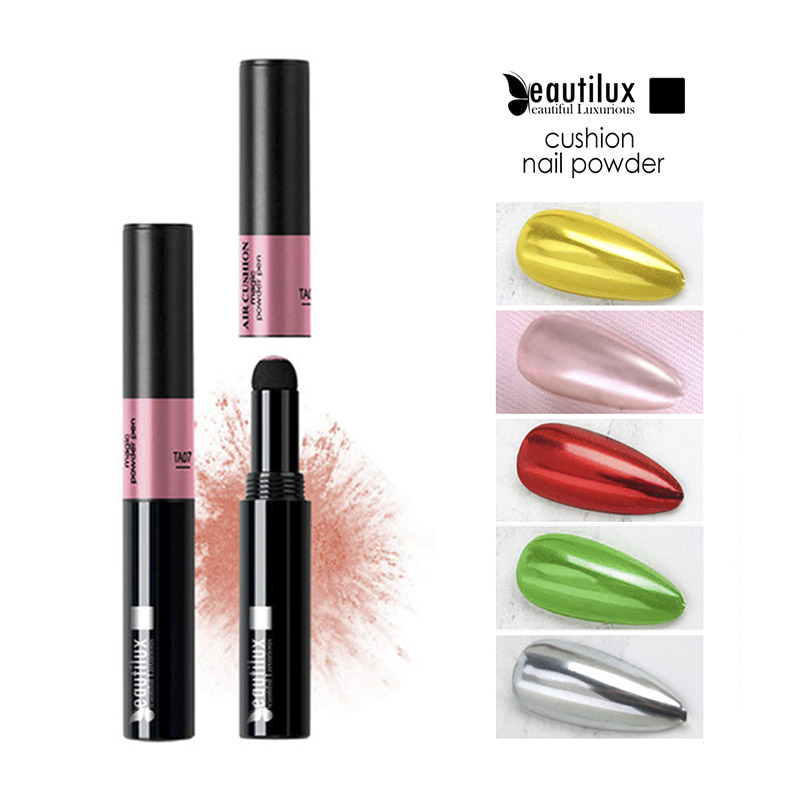 

Beautilux Cushion Nail Powder Stick Mirror chrome Nail Glitter Pigment Dust Metallic Nails Art Decoration Pen With Sponge