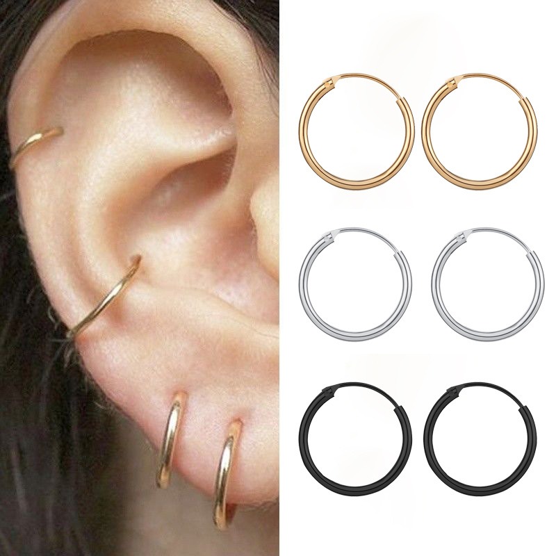 

Hoop & Huggie Fashion Punk Earrings Est Gold/Silver Color Black Round Circle Ear Simple Accessories For Men Women Nose Ring