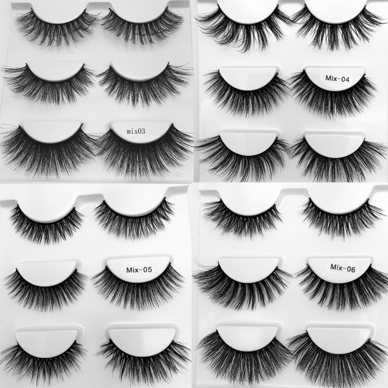 

3 Pairs Mixed Style Mink Lashes Soft Natural False Eyelashes Thick Mink Hair False Lashes Eyelash Extension Makeup Faux