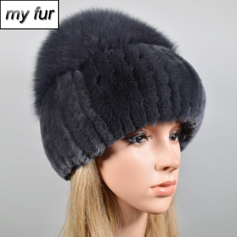 

Women Real Genuine Fur Beanies Hat Girls Natural Real Rex Fur Skullies Cap Good Elastic Knitted Winter Hats, Dark grey