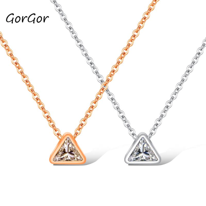 

GorGor Women Necklace Rhinestone Mosaic Trangle Shape Choker Titanium Simple Ladies Fashion Clavicle Chains 1399
