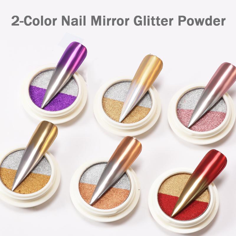 

Nail Mirror Glitter Powder 2-Color Nail Art UV Gel Polishing Chrome Flakes Pigment Dust DIY Nails Decorations