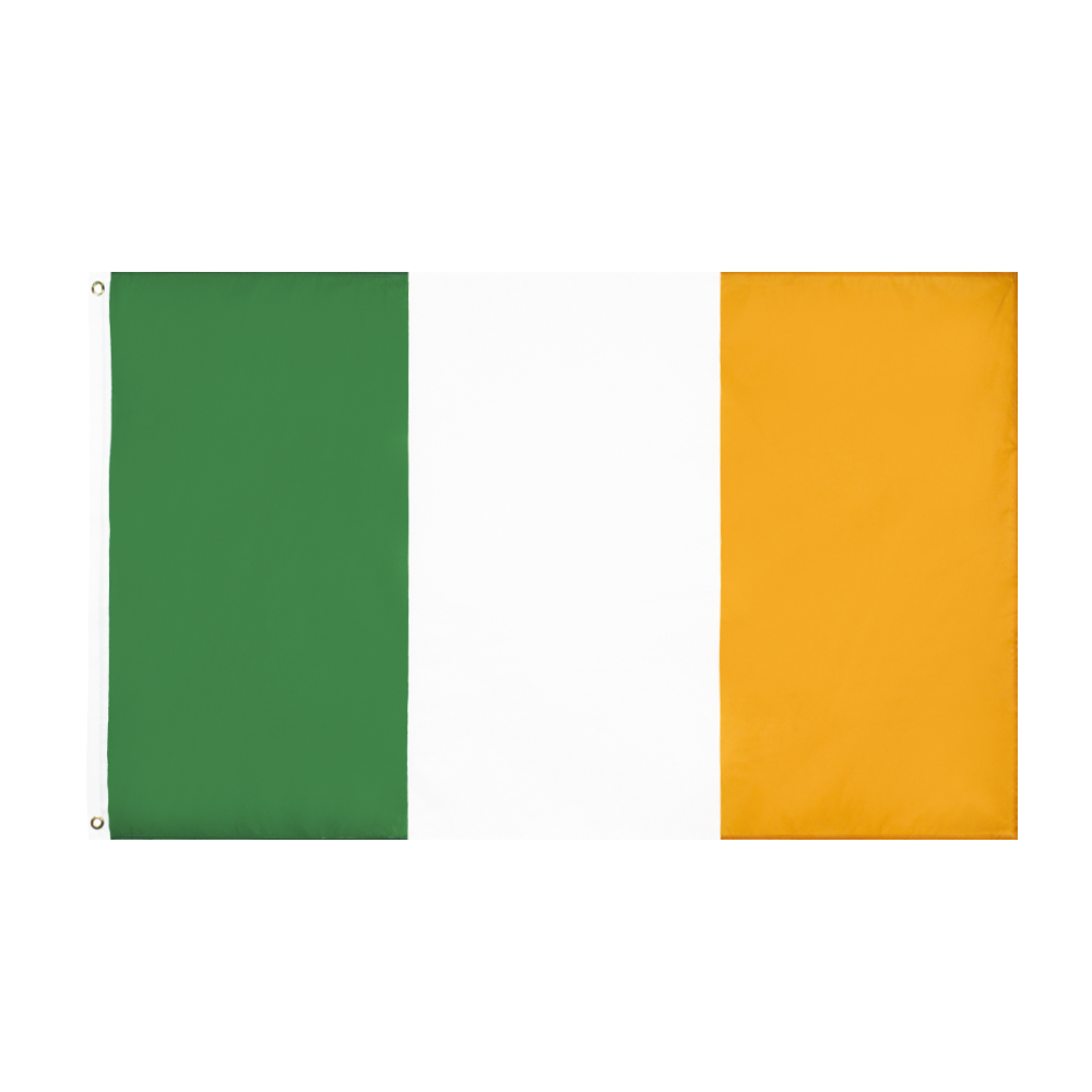 

Ireland National Flag Wholesale 3x5 FT 150X90CM Stock 100% Polyester Banner two Brass Grommets For Decoration