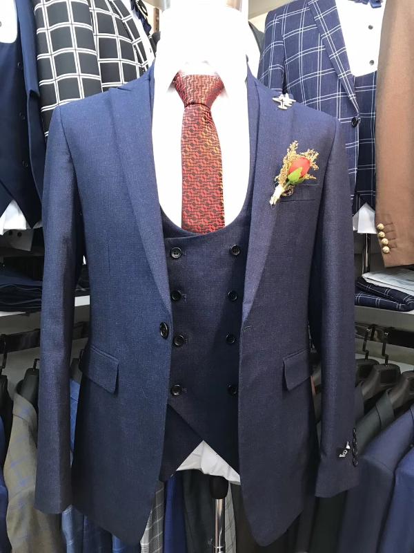

Navy blue Men Wedding Suits BLUE Slim Fit 3 Pieces Tuxedo Groom men floral suits wedding mens suit vest pants mens suit, Same picture