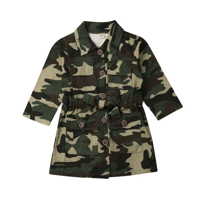 

1-6Y Fashion Children Girls Spring Autumn Long Sleeve Camouflage Jacket Coat Outwear Long Windbreaker Kids Clothes, As pic