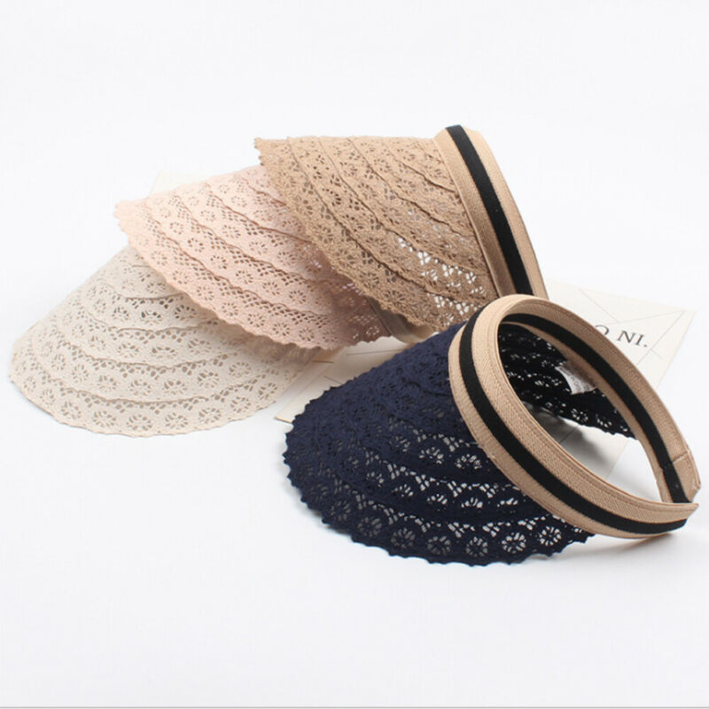 

Womens Protective Lace Hat Outdoor Sun Cap Face Wide Brim Visor Summer No Top Anti-UV Hats, White