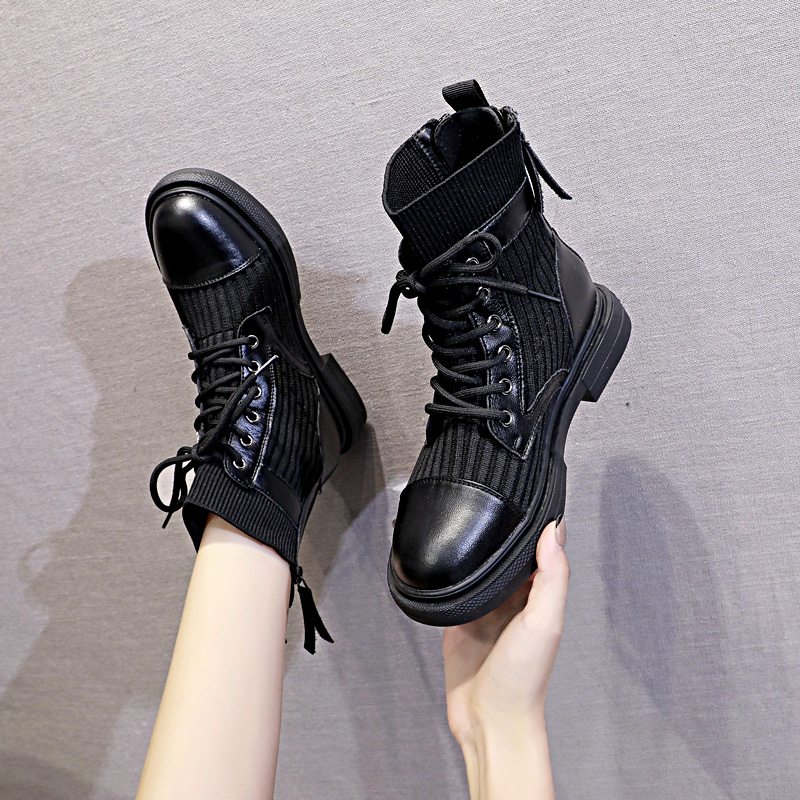

Autumn winter work boots women fashion wool warm short boots new leather lace double zipper design black casual women's shoes