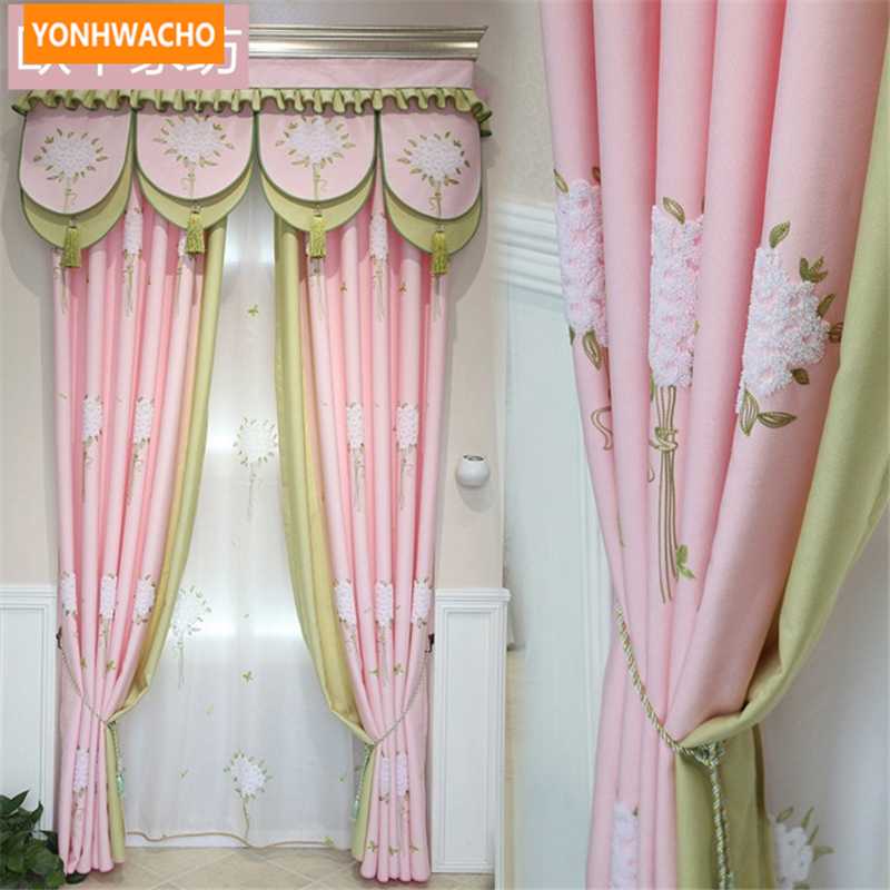 

Custom curtains luxury European upscale Korean pastoral warm living room pink cloth blackout curtain tulle valance drape N768, Tulle sheer