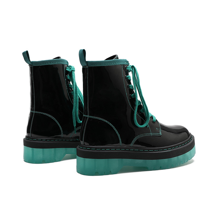 

High Quality Monolith Platform Shoes Women Black Ankle Boots Design Motorcycle Boots Lace Up Thick Bottom Short, Green