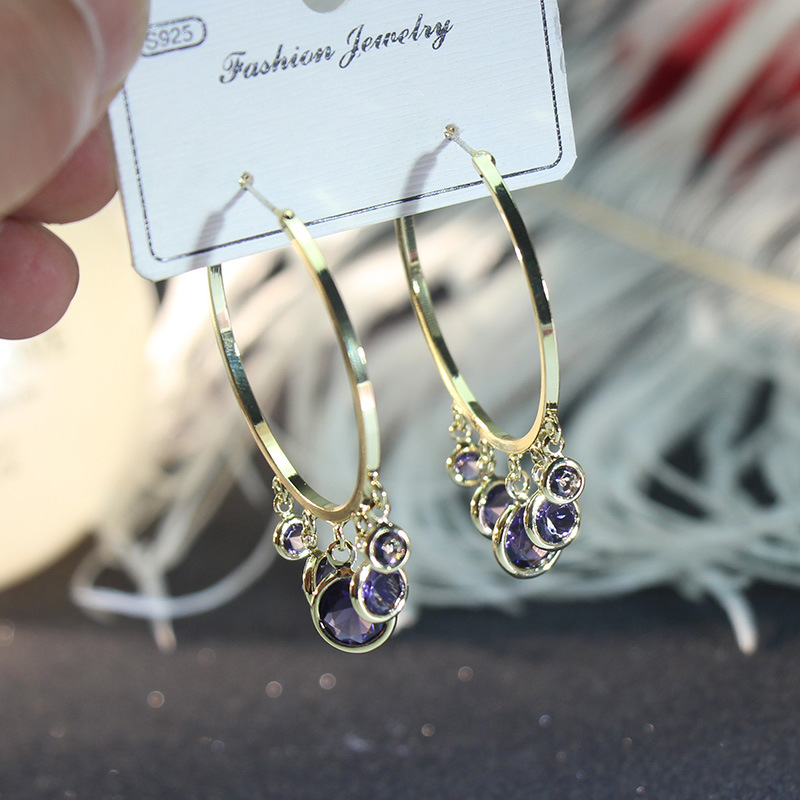 

Purple/Green/Pink Cubic Zirconia Circle Hoop Earrings Simple Party Gold Plated Round Loop Drop Earrings for Women Jewelry YEA468