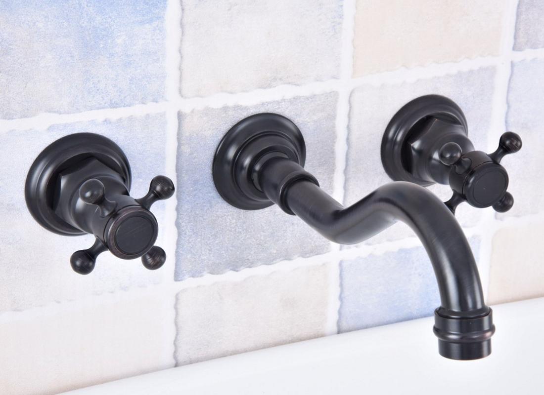 

Black Oil Rubbed Bronze Widespread Wall-Mounted Tub 3 Holes Dual Handles Kitchen Bathroom Tub Sink Basin Faucet Mixer Tap asf500