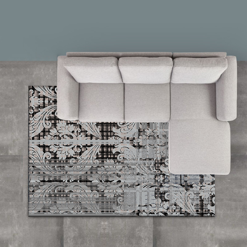 

Carpets Nordic Abstraction Striped Flower Dark Grey Carpet Bedroom Bedside Rug Living Room Large Floor Mat Plush Non-slip Door