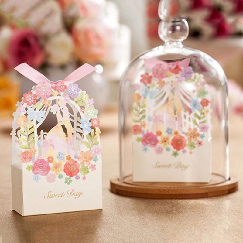 

Romantic Flower Pattern Shower Favor Box For Bomboniere Wedding Anniversary Party Gift Holder Candy Boxes With Ribbon