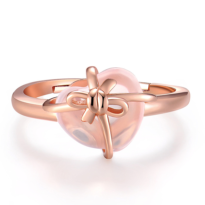 

Romantic Pink Heart-shaped Bow Adjustable Ring Charming Women's Wedding Natural Stone Ring Fashion Valentine's Day Jewelry Gift