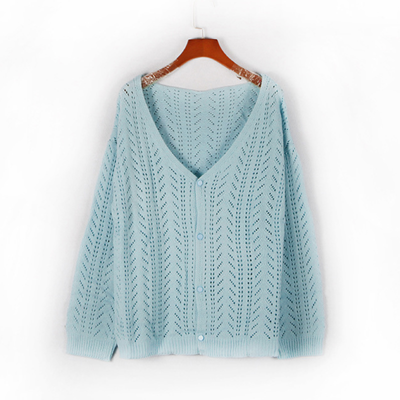 

V Neck Cardigan Sweaters Women Hollow Out Sweater Solid Knitted Sweater Lady Hollow Out Knitwear Korean Style 2020 New Arriving, Black sweaters