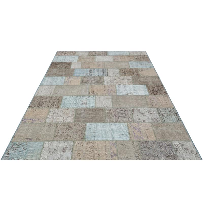 

Traditional Turkish Design Hand-Knotted Patchwork Rug Ice Blue & Gray Patchwork Rug hhp140