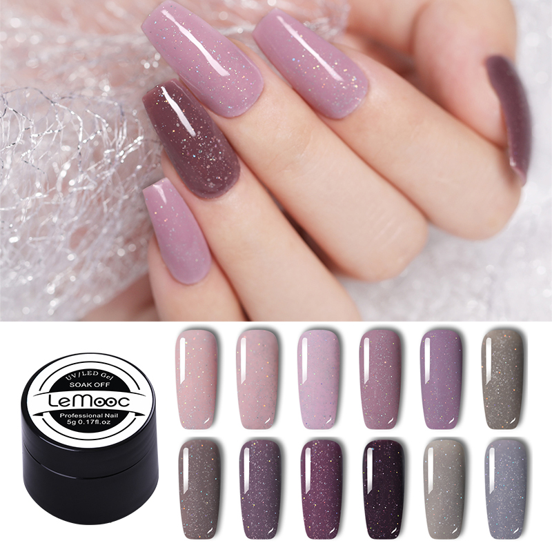 

LEMOOC 5ml Colorful Gel Nail Art Polish Long Lasting Purple Shining Sequins UV Soak Off LED Gel Varnish for Nail Art Design, White