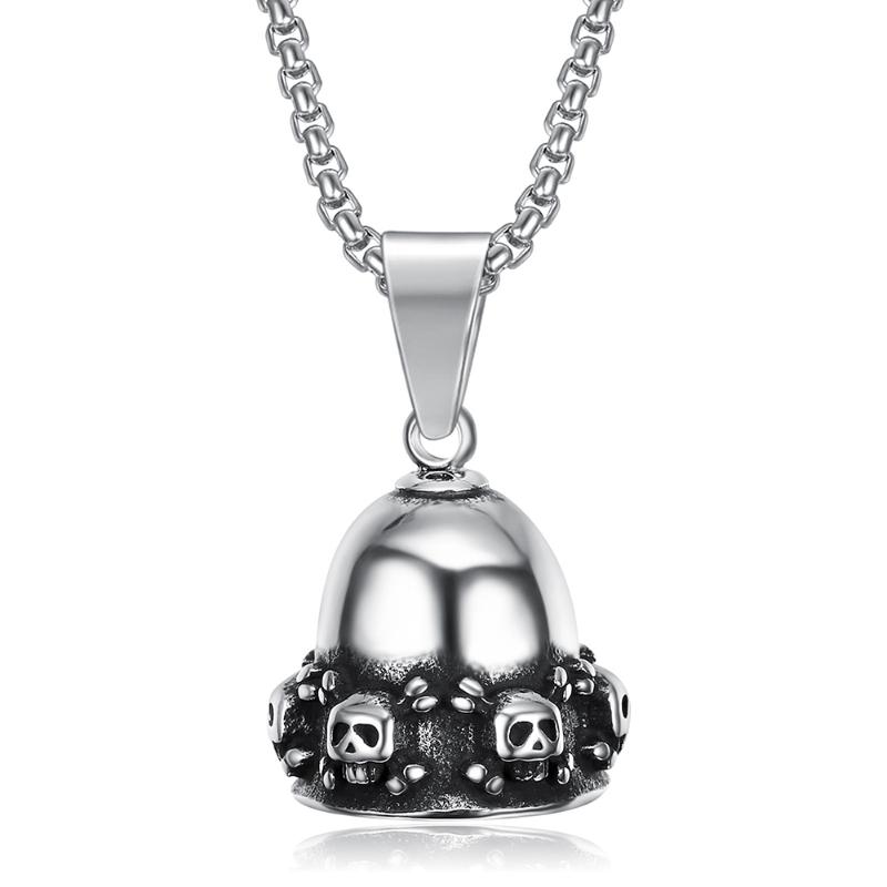 

Stainless Steel Vintage Skull Bell Pendant Necklace For Men