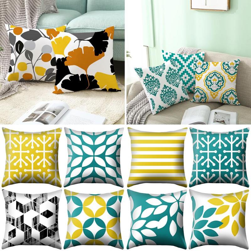 

Pillow Case Geometric Yellow Green Sofa Decorative Cushion Cover Pillowcase Polyester 45*45cm Throw Home Decor Pillowcover