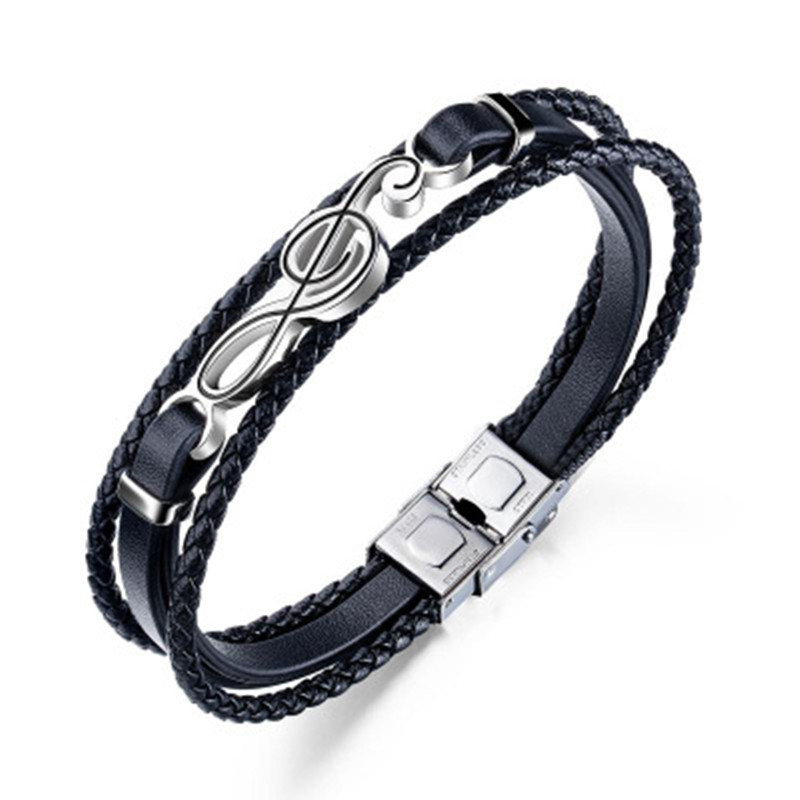 

Fashion Jewelry Stainless Steel Multi-layer Woven Note Leather Bracelet Men's Bracelets