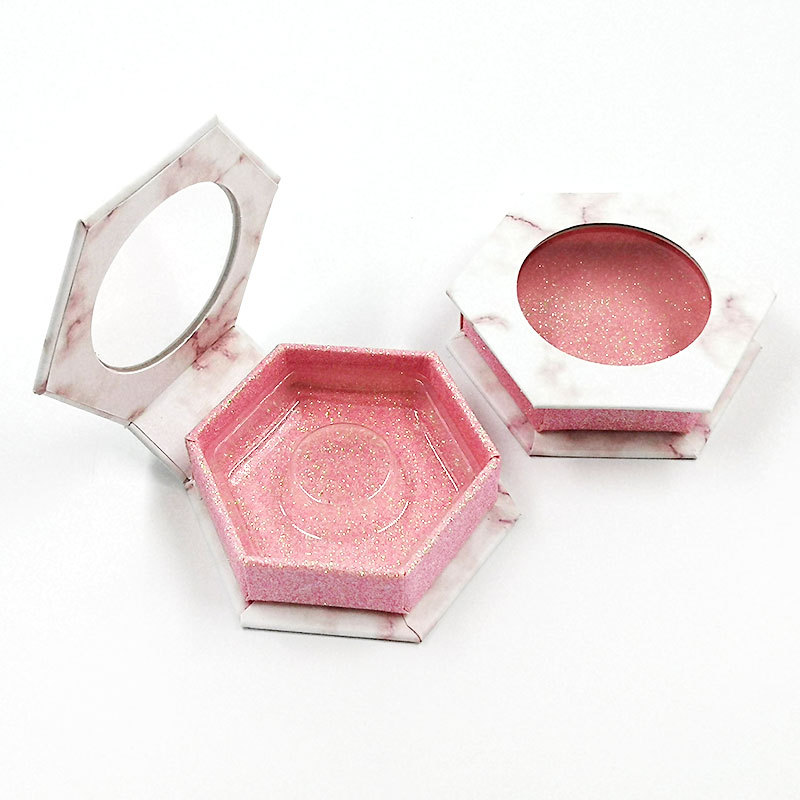 

10 Piece Hexagon Marble Open Window Flip Eyelashes Box Private Label Wholesale